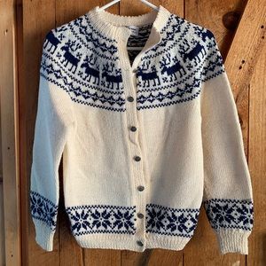 Vintage Norwegian hand knit cardigan sweater